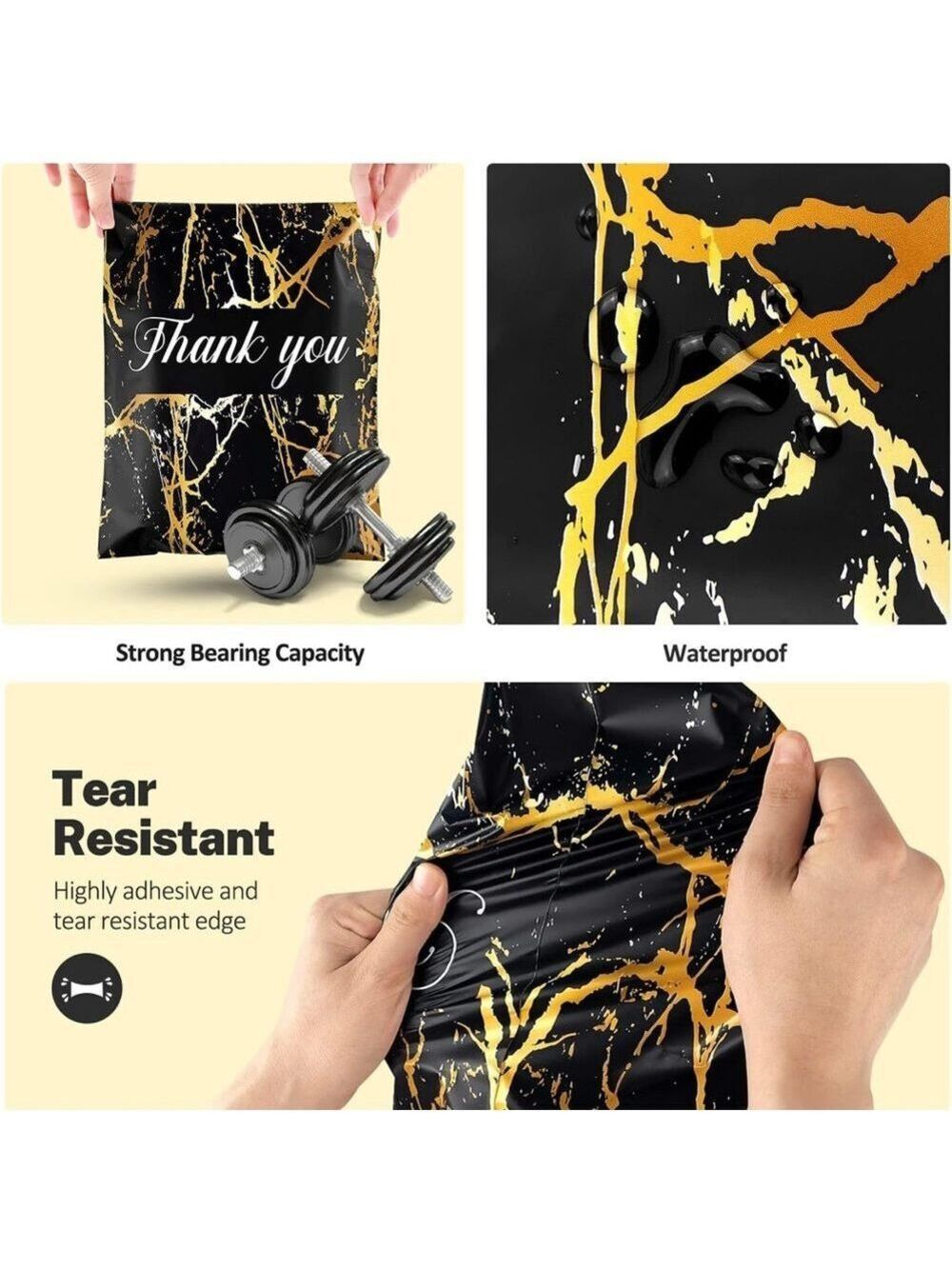 25 10X13 Poly Mailers Black Gold Veins Shipping Envelopes Bags PRICE IS FIRM - Picture 9 of 10